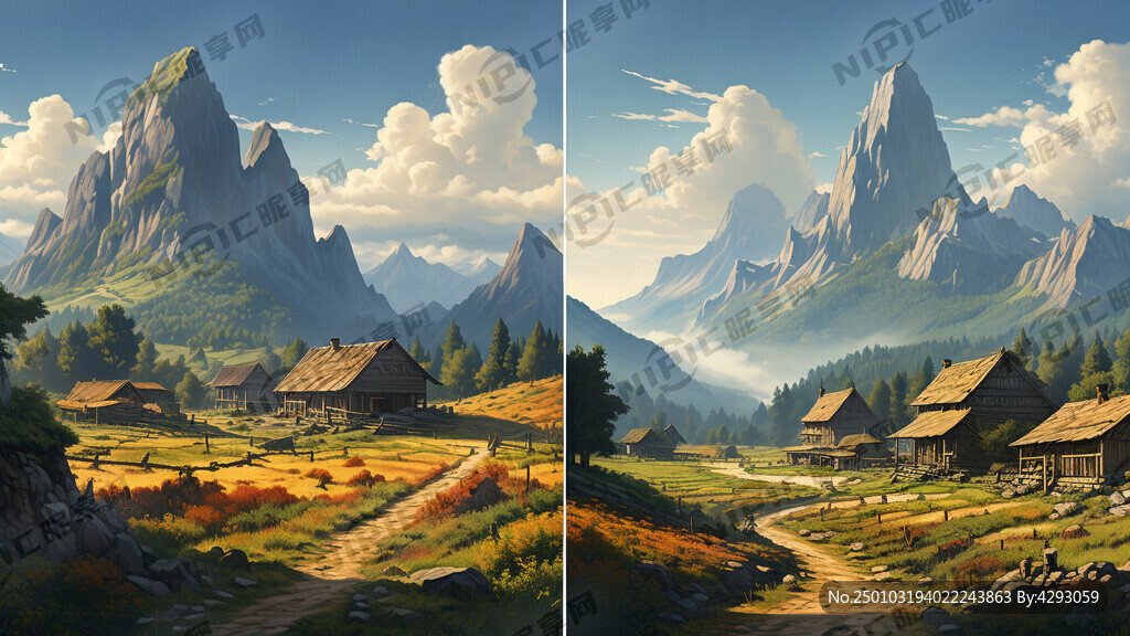 画面左右分别是两座山