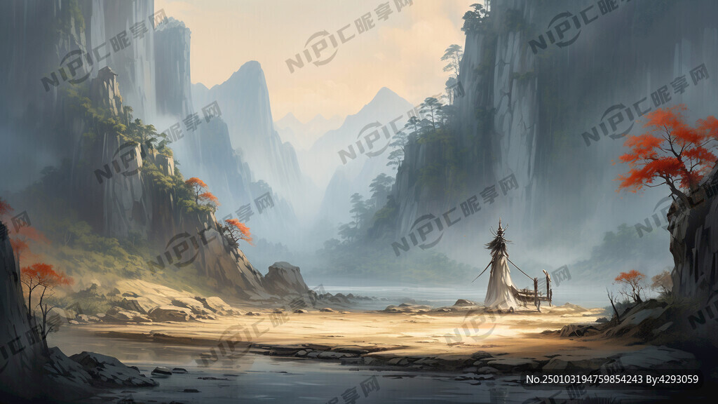山谷 中国风 中国画 山水