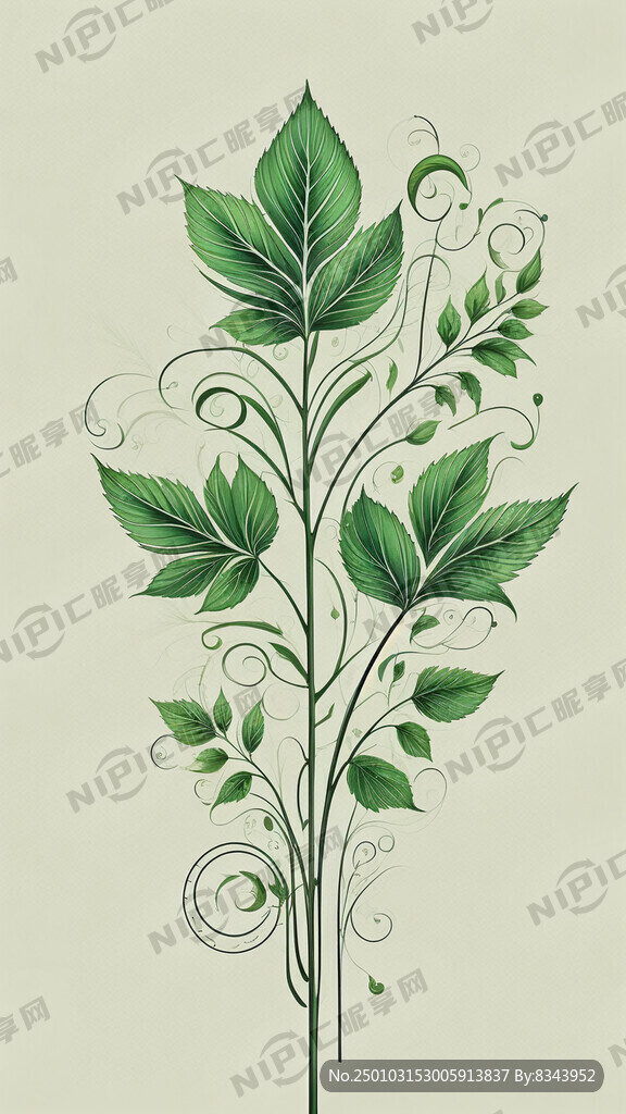 矢量图 绿色底色 叶子线条花纹