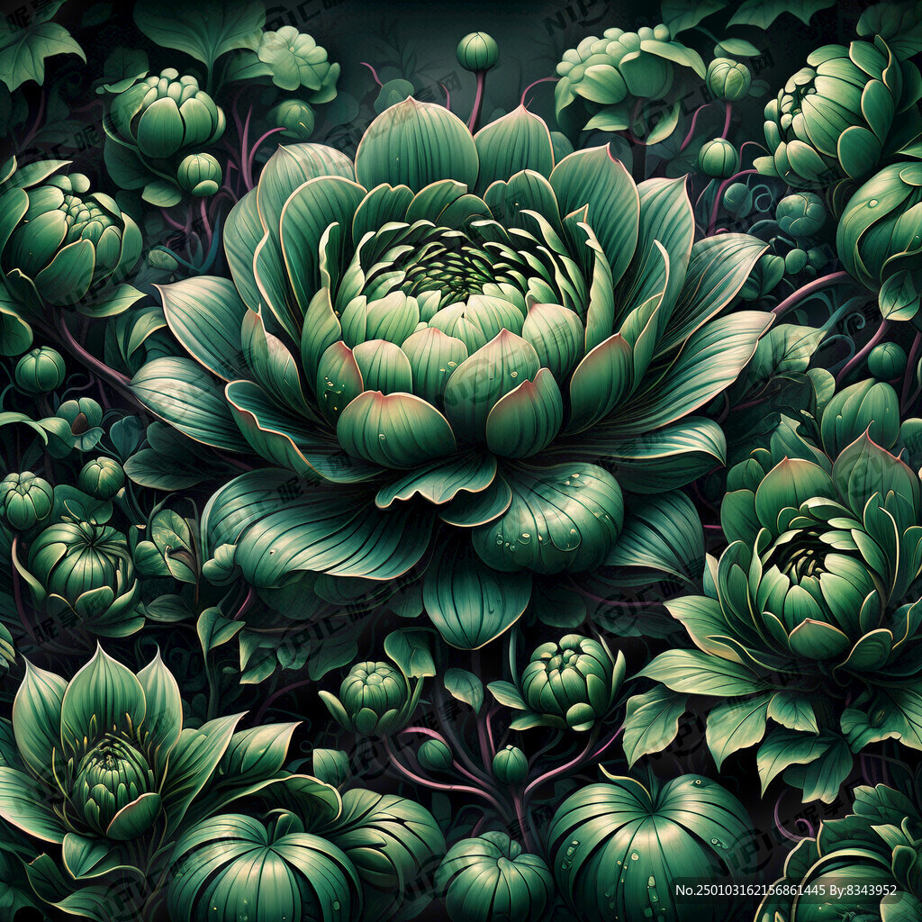 绿暗花卉图