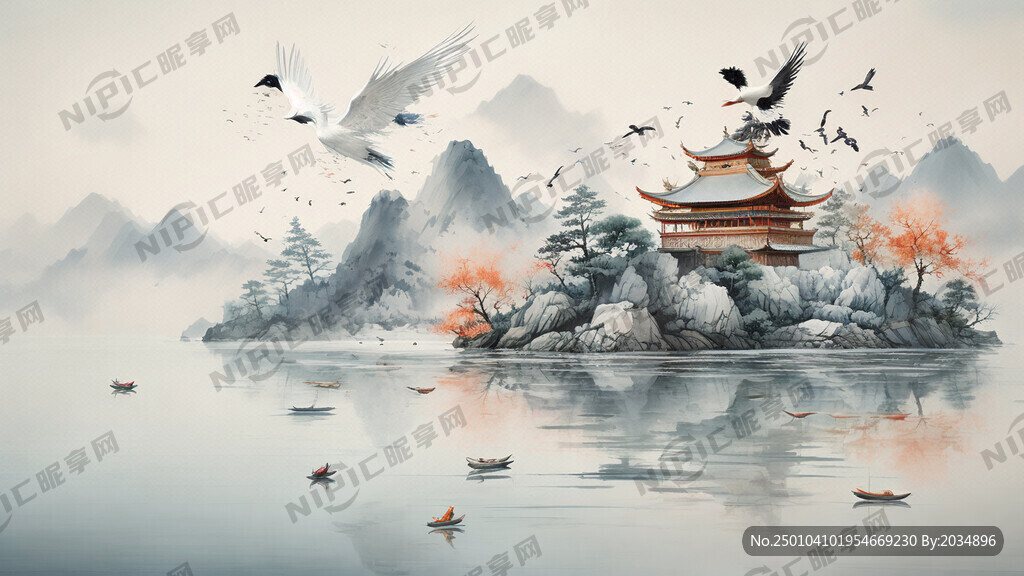 湖面  小岛 飞鸟