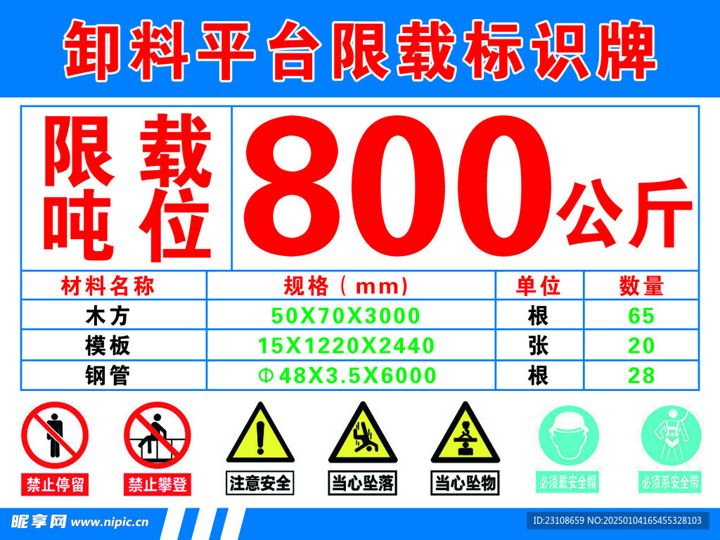 卸料平台限载标识牌