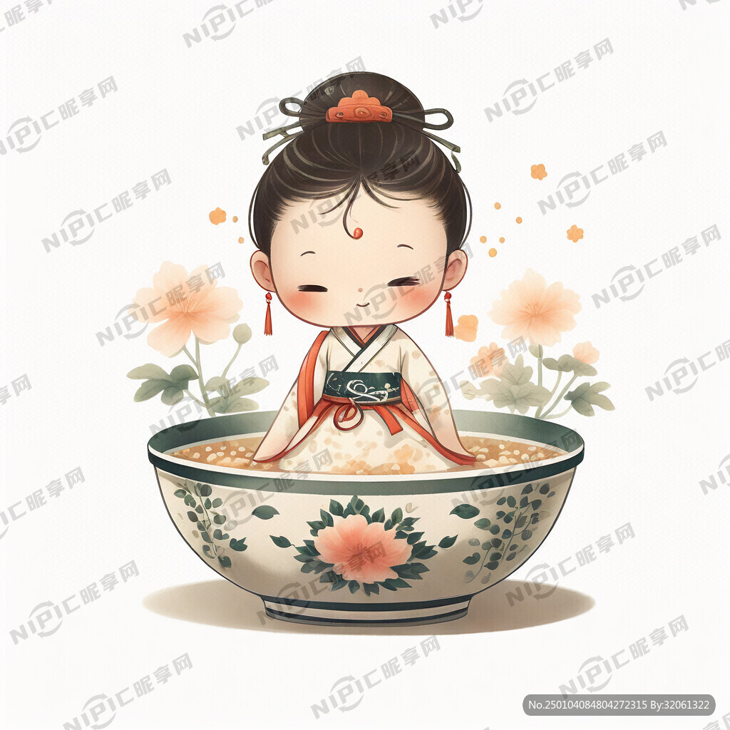 一个简约的在盆里的娃娃形象
