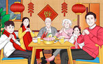 年夜饭插画 