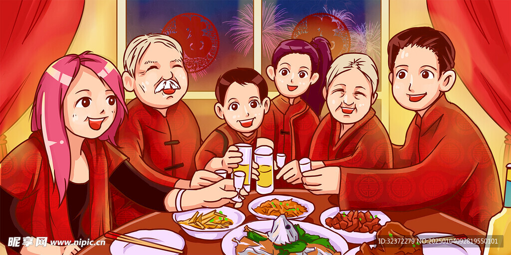 年夜饭插画