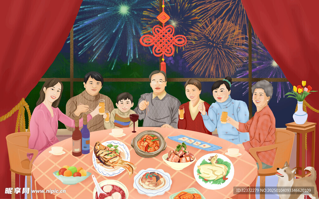 年夜饭插画