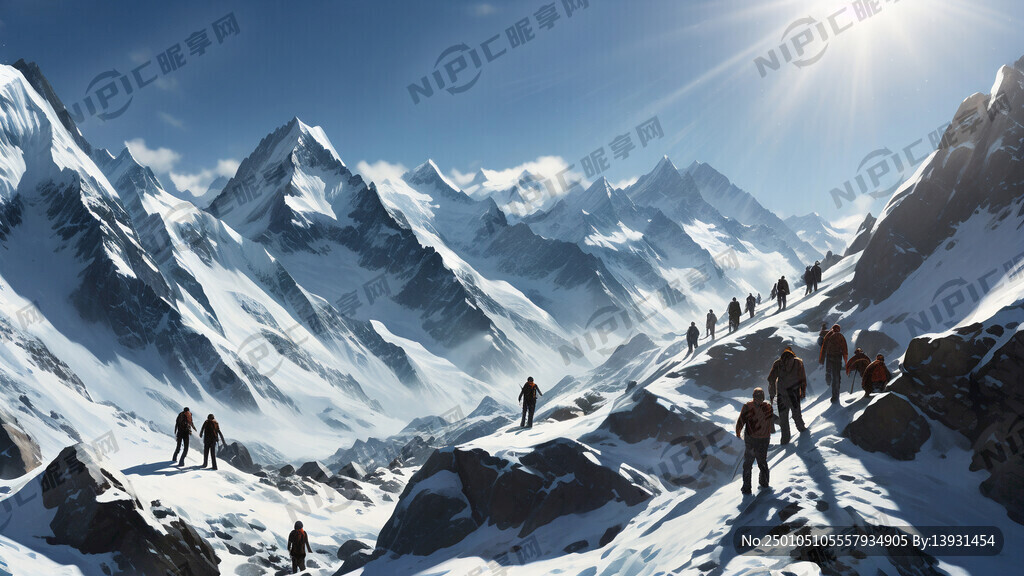 雪山 团队努力 向上攀登 真实