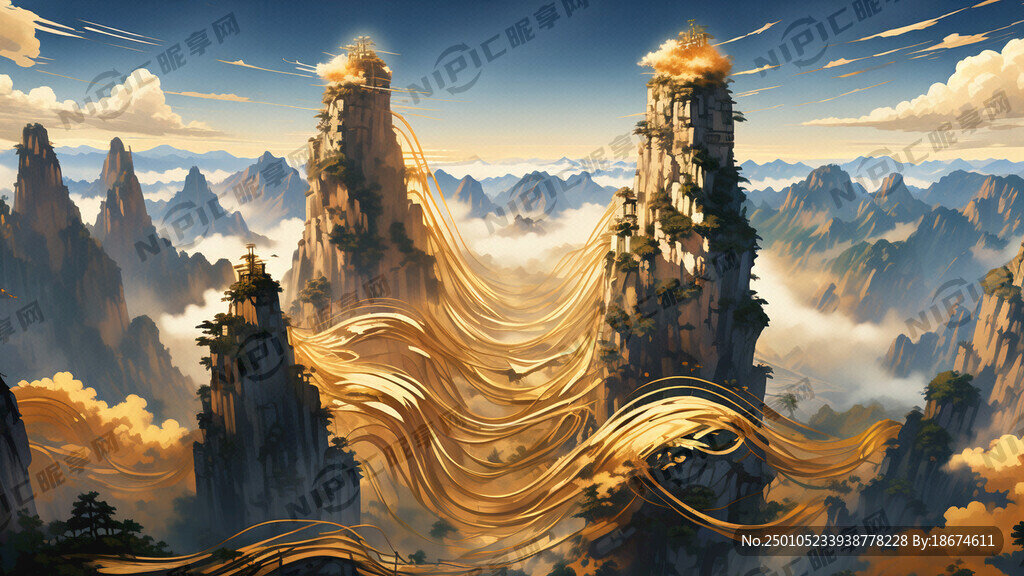 张家界玉笔峰 简笔画 金色