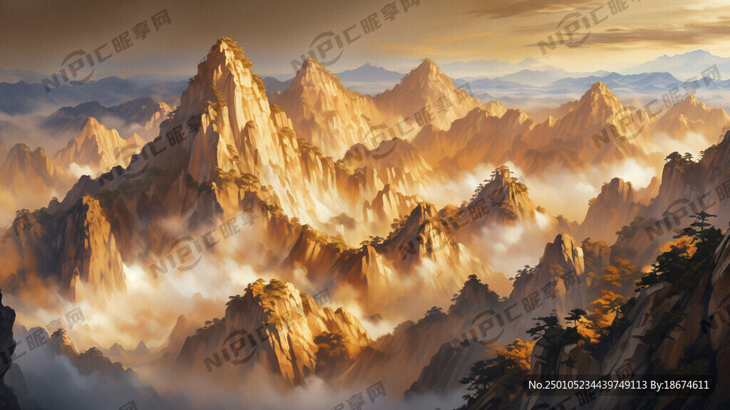 张家界山峰 简笔画 金色