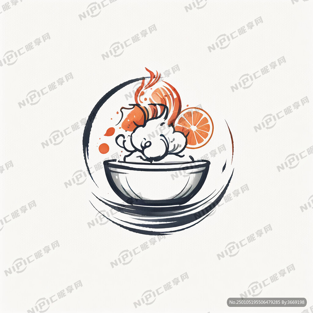 食为鲜 设计一个中式标志 白底