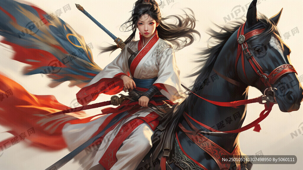 小玉女握宝剑骑着飞马 飞奔起来