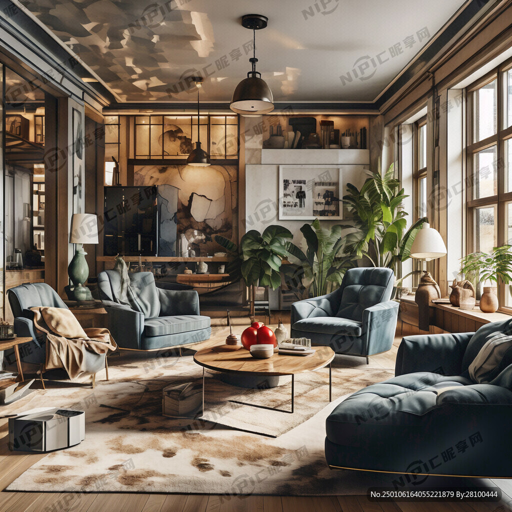 90年代风格的客厅 正视图