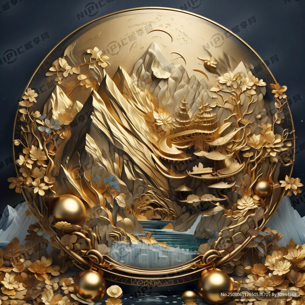 金色有山有水 立体堆头背景