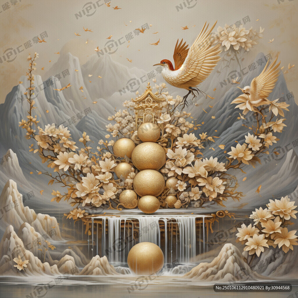 金色有山有水 立体堆头背景