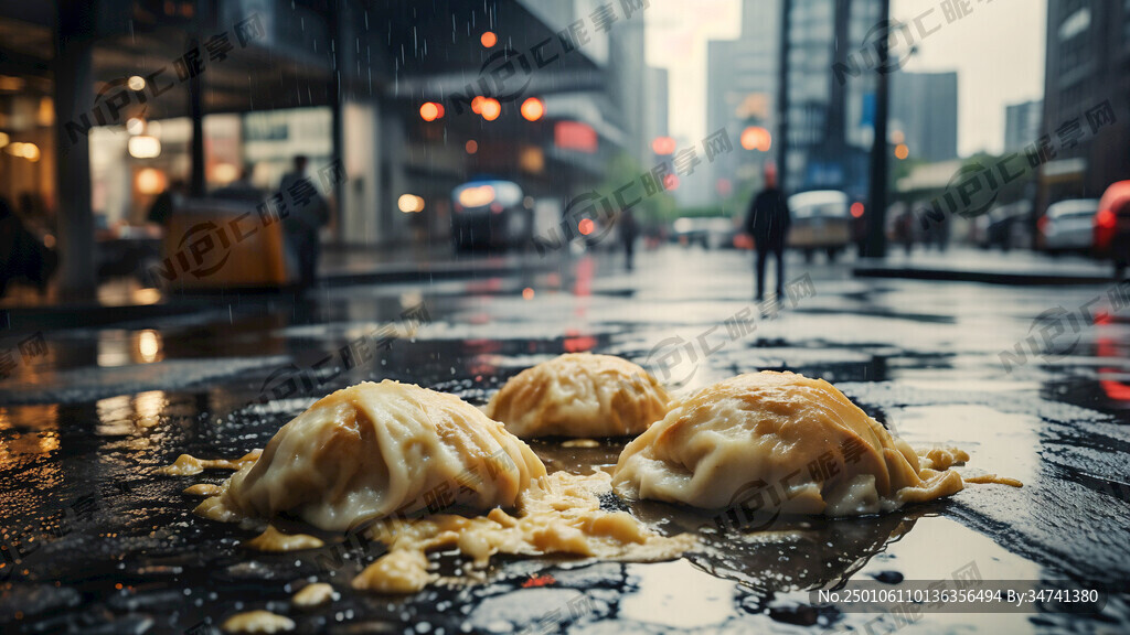 打工人城市流浪馒头下雨