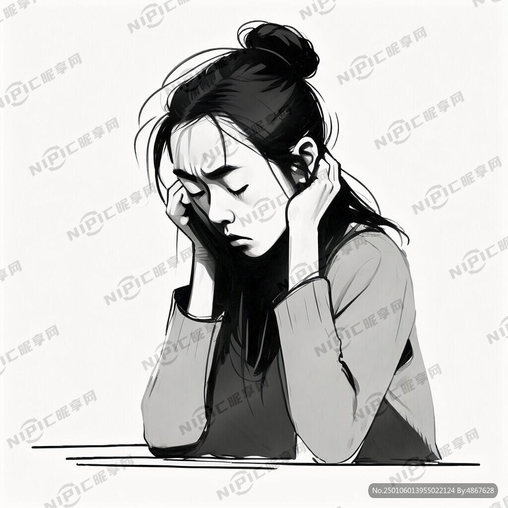 焦虑女生的简笔画