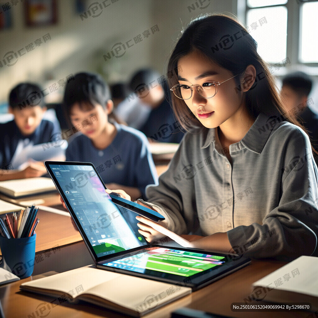 学生拿着平板学习在线课程