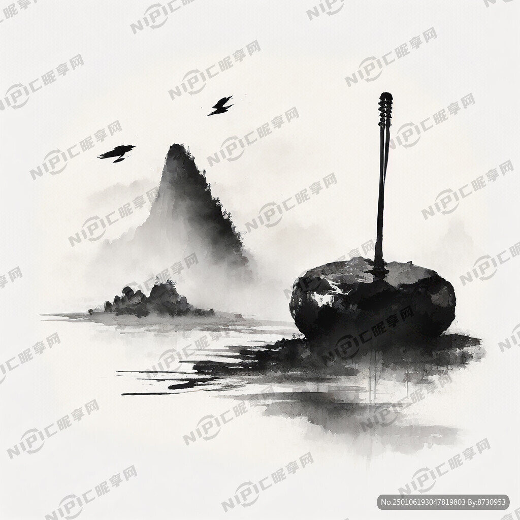 水墨风砚台 水墨画风格