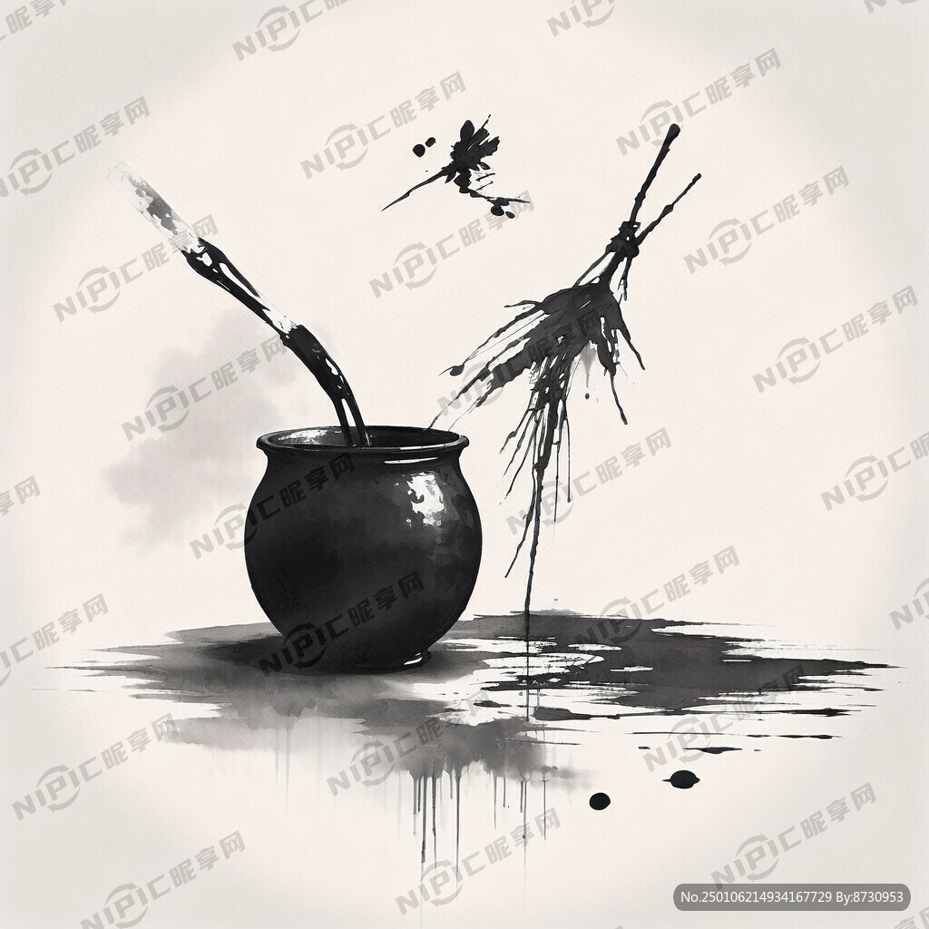 水墨风砚台 水墨画风格