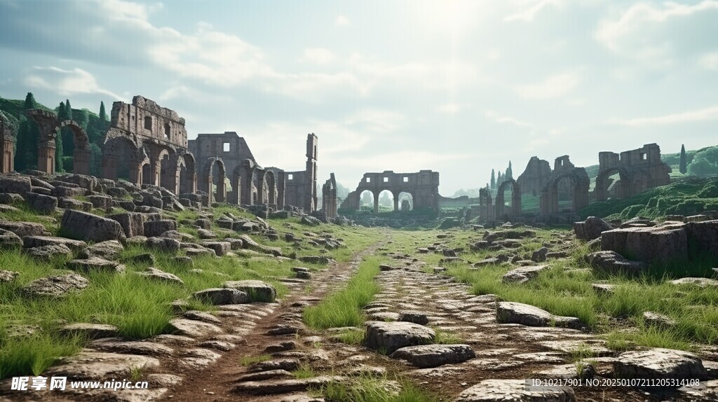 古罗马古希腊废墟场景