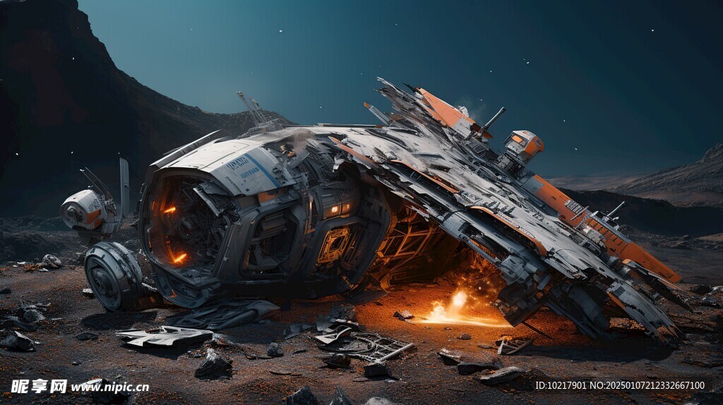 坠毁宇宙飞船场景
