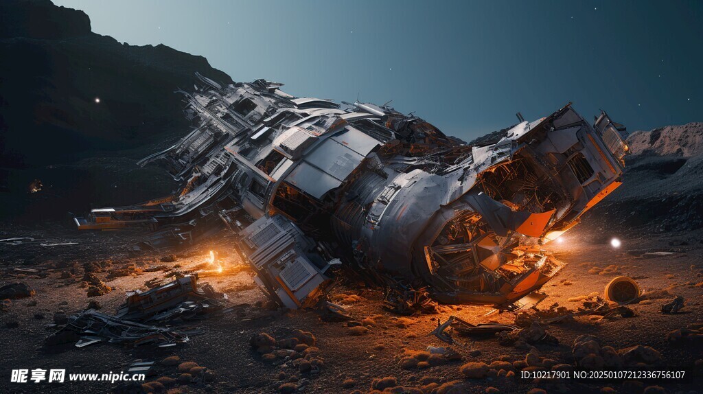 坠毁宇宙飞船场景