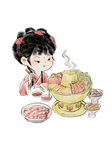 冬天吃喝玩乐古画水墨风汉服女孩