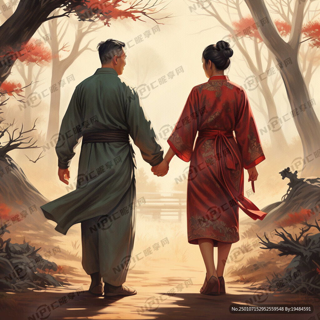 妈妈挽着爸爸的手