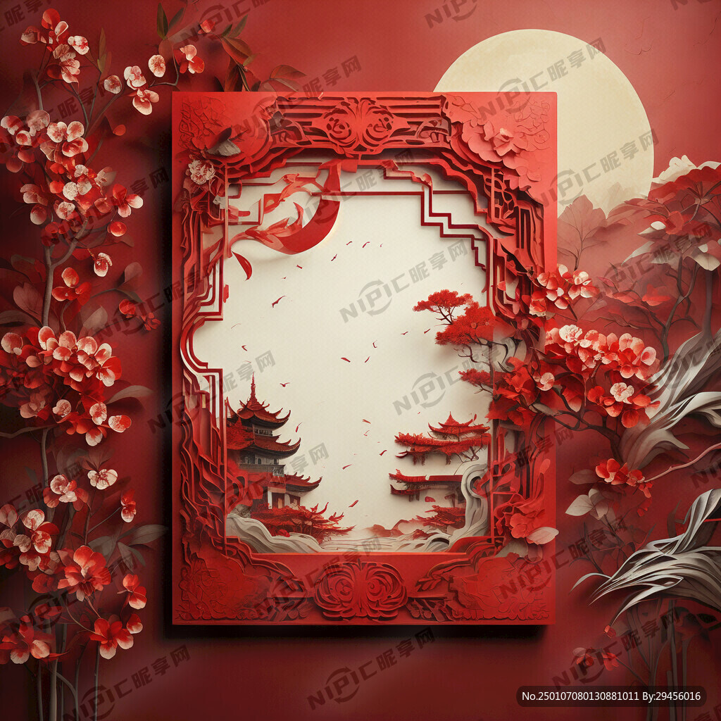 红色 邀请函、对折