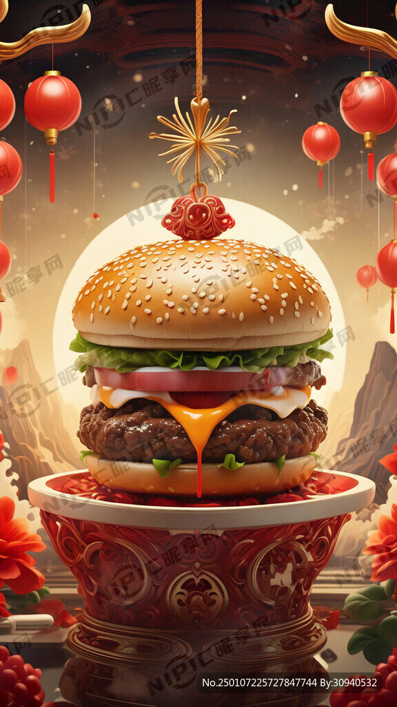 福气 牛肉汉堡 新年 开门红