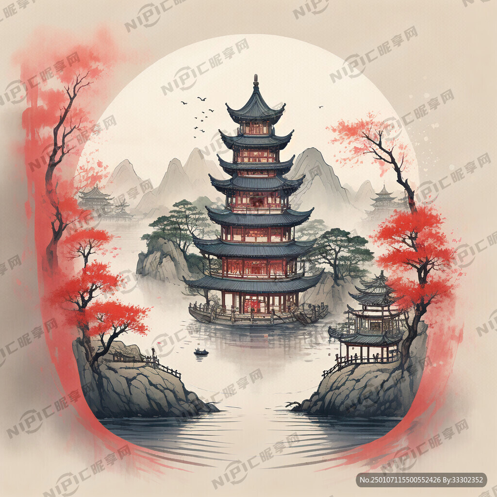请生成一张带有水乡的气氛