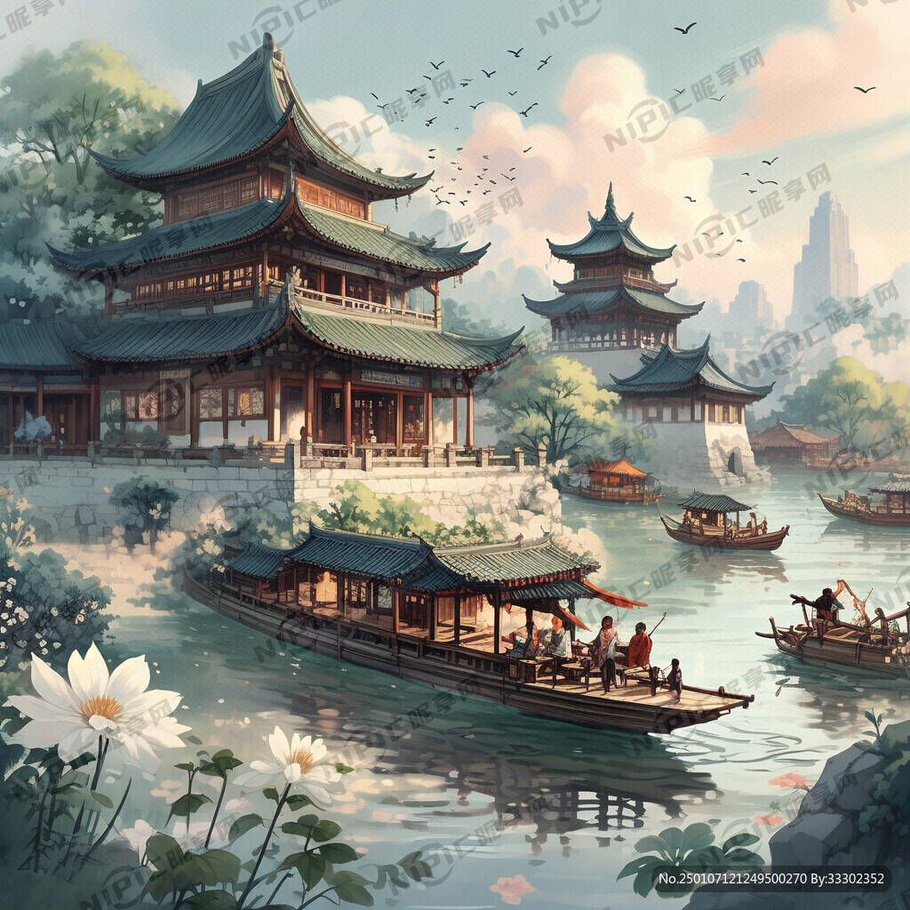 顺德逢简水乡插画