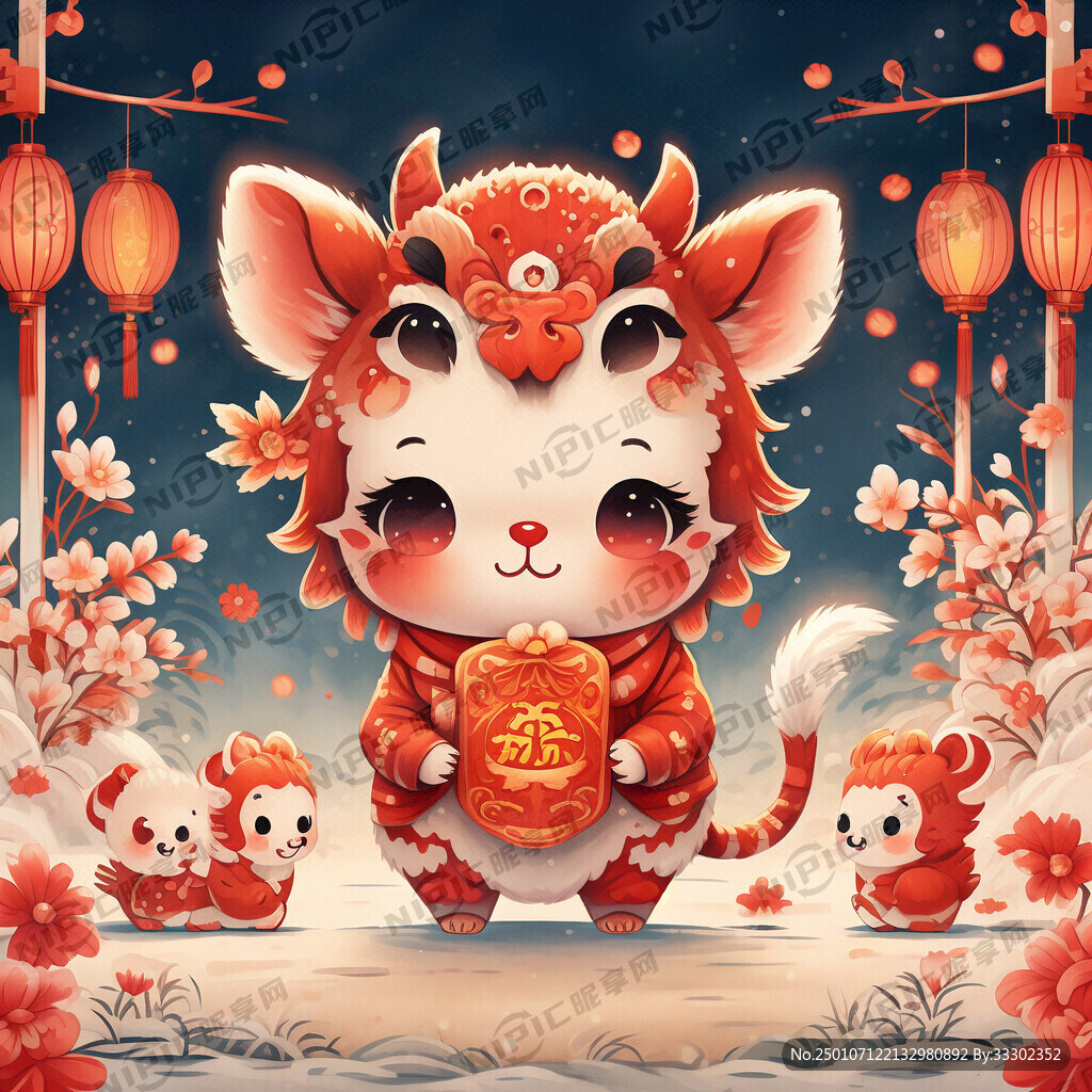 春节可爱动物插画