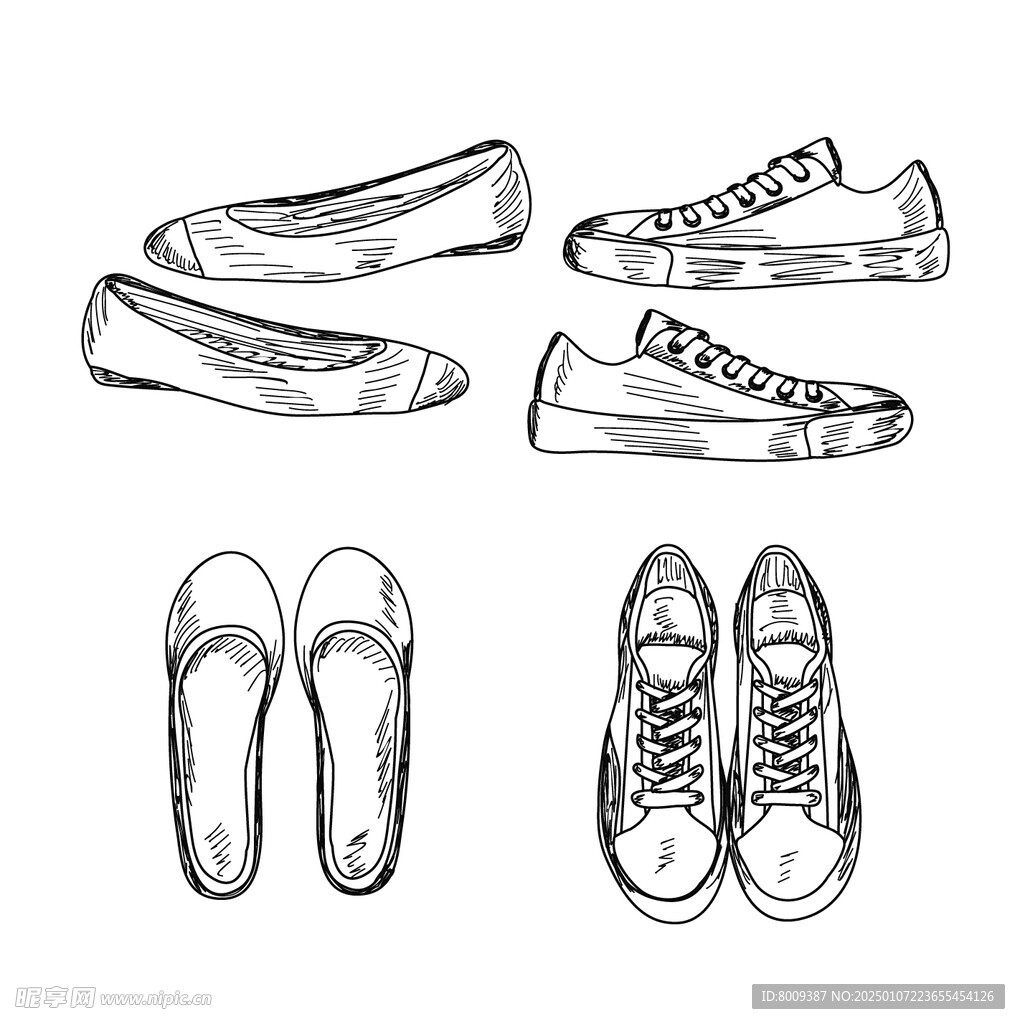 素描鞋子矢量元素