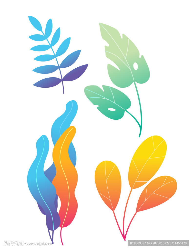 手绘扁平风花卉树叶插画元素