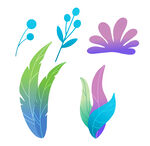 手绘扁平风花卉树叶插画元素