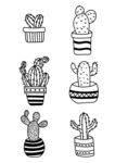 黑白线描盆栽仙人掌矢量元素