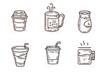 线描咖啡奶茶矢量元素