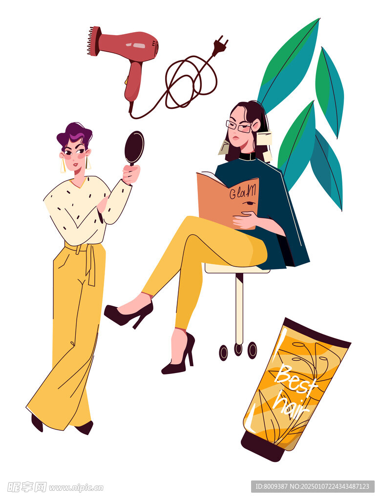 时尚潮流美妆女孩插画元素