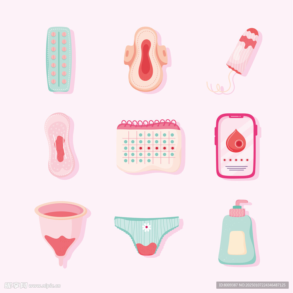 手绘女性经期矢量图标元素