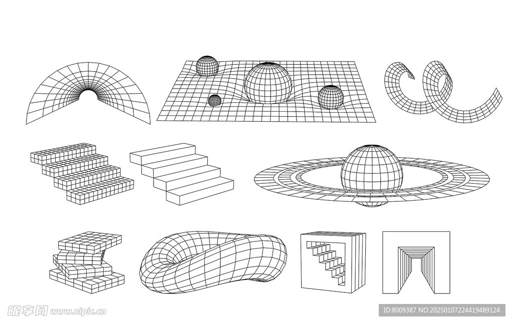 线描三维空间3D图形矢量元素