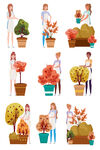 园艺修剪绿植花卉卡通插画