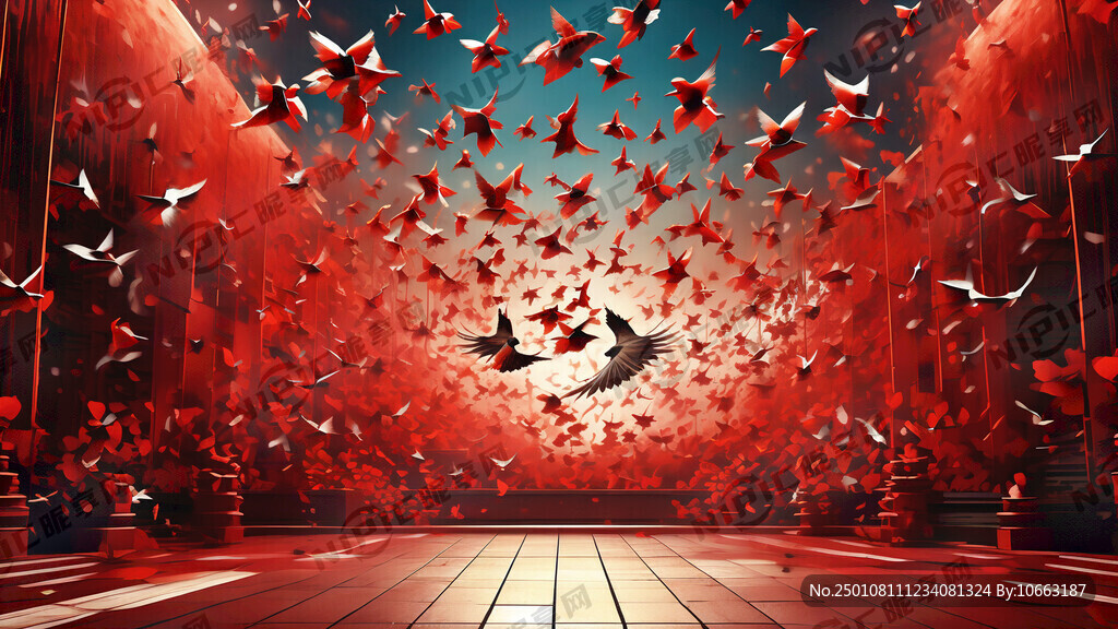 红色喜庆画面 大鸟飞过