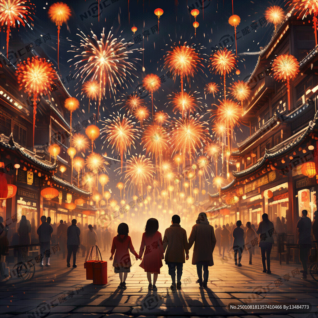 礼花 春节的街头 景多一些