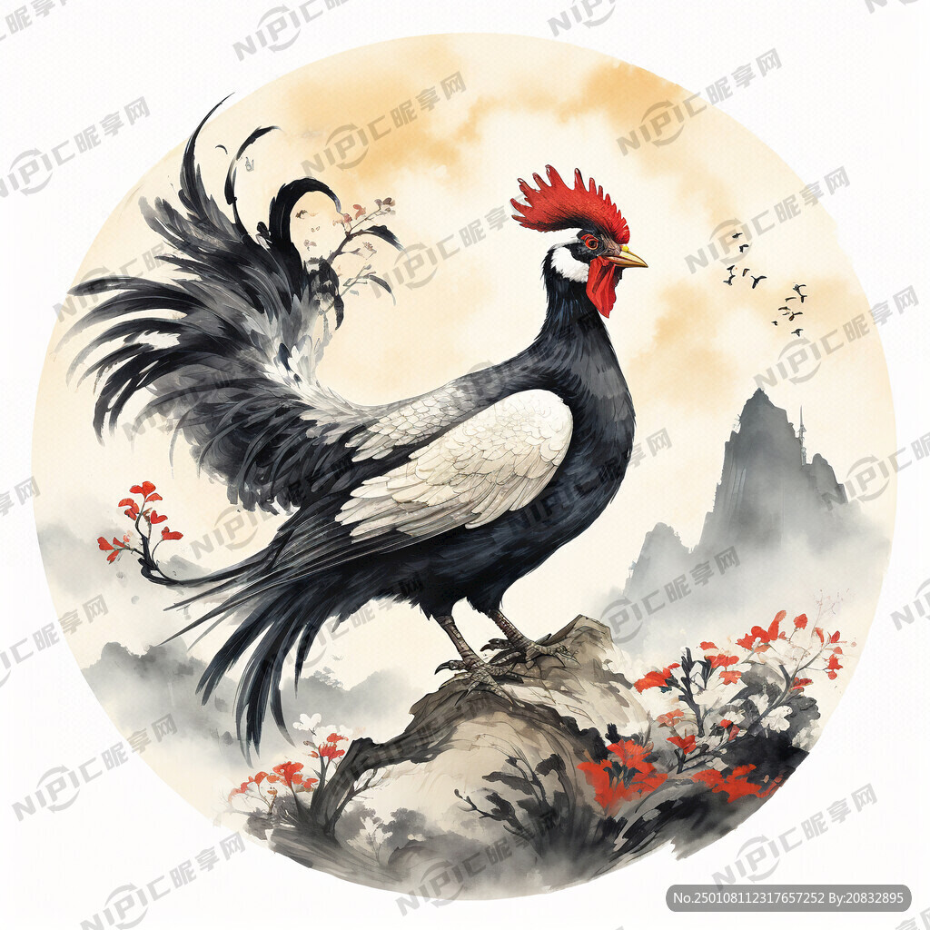 山茶树 展翅的母鸡 山 国潮风
