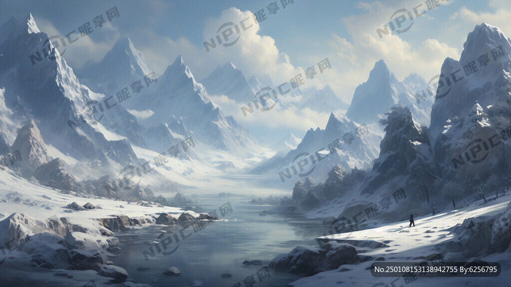 雪景 山水 插画