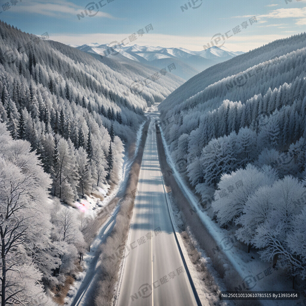 俯瞰公路雪景