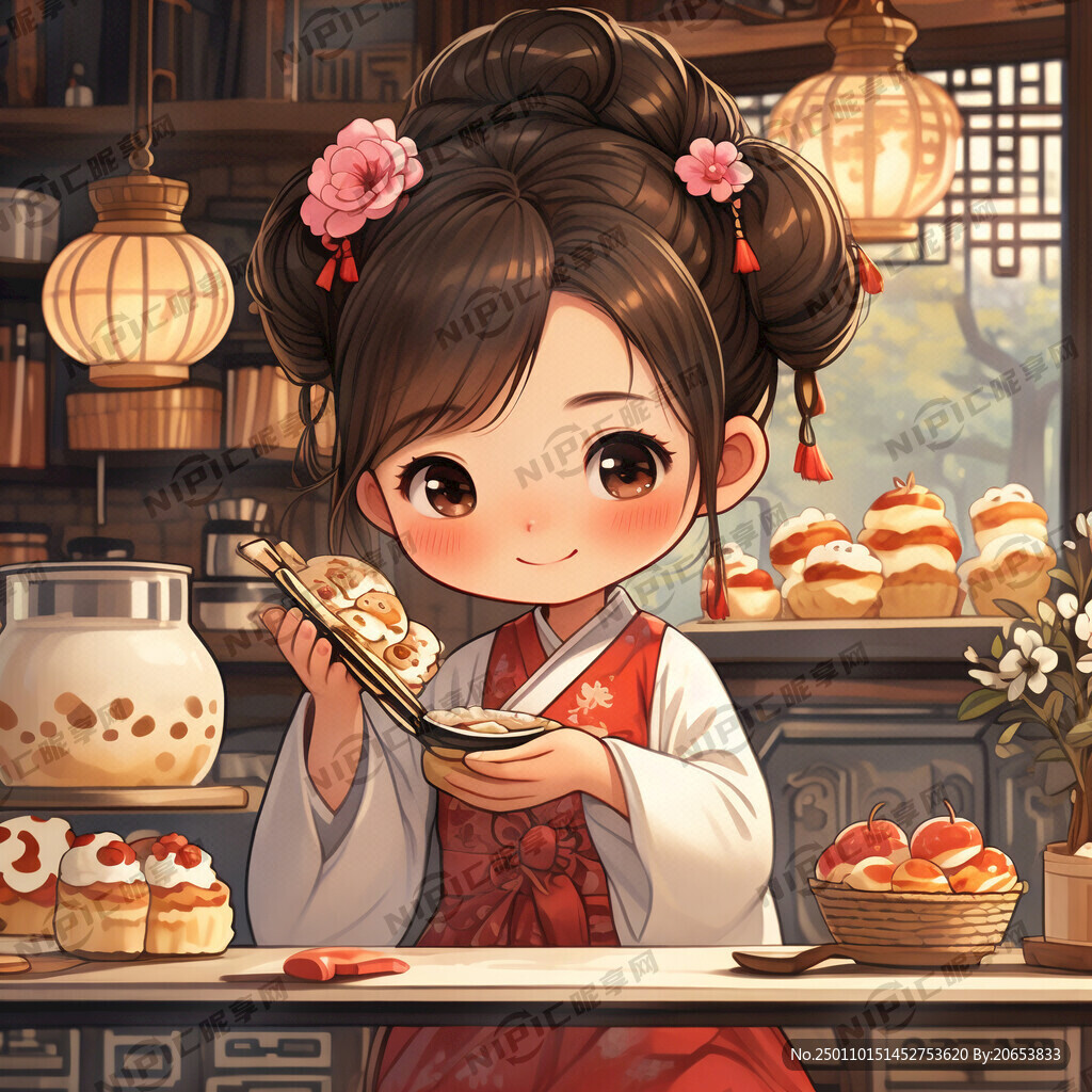 手绘人物 少女烘焙师 可爱