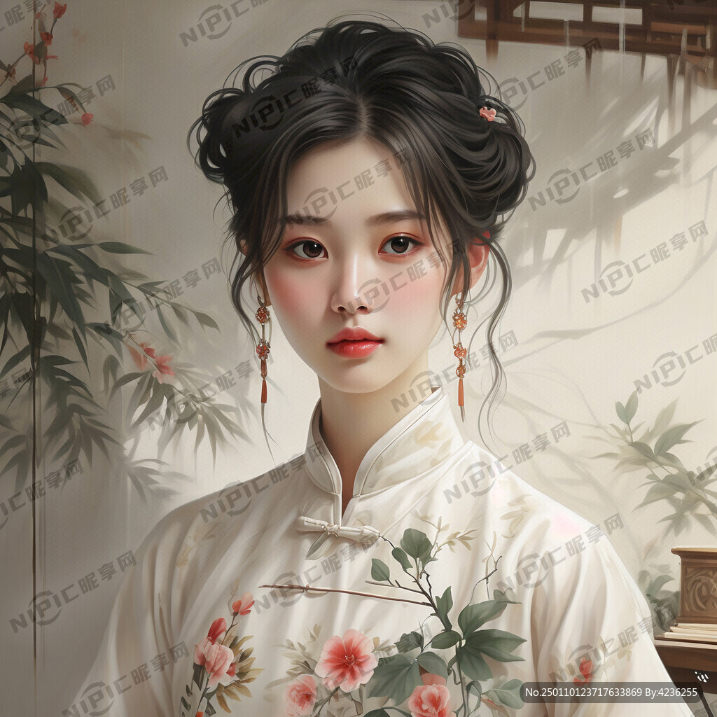 卡通 女孩 短发 半身 旗袍