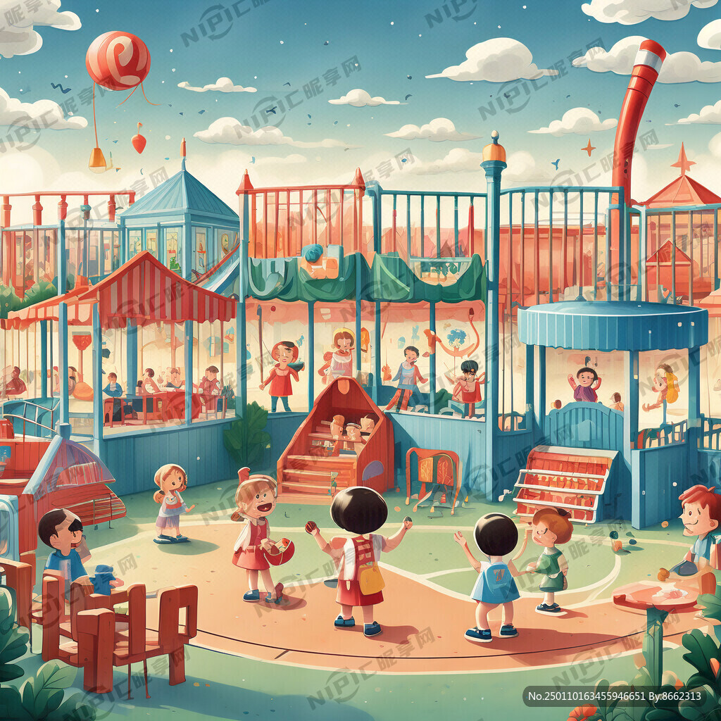 儿童游乐场局部场景 简笔插画